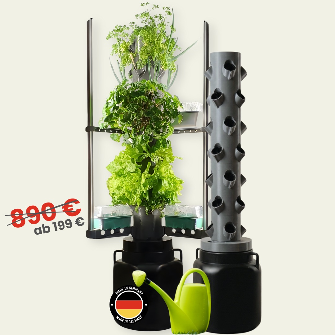 Hydroponic Tower in grau.